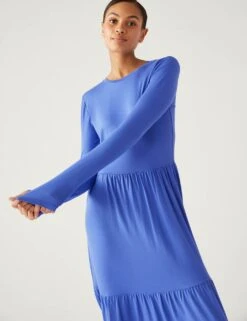 Jersey Round Neck Midaxi Tiered Dress -M&S SD 01 T42 7033V E0 X EC 1