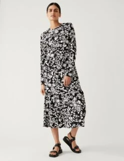 Jersey Floral Maxi Tiered Dress -M&S SD 01 T42 7055V Y4 X EC 1