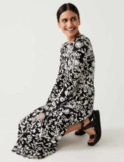 Jersey Floral Maxi Tiered Dress -M&S SD 01 T42 7055V Y4 X EC 3