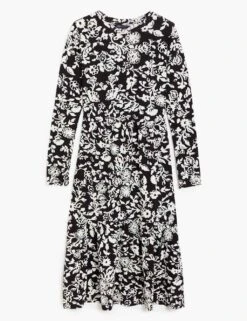 Jersey Floral Maxi Tiered Dress -M&S SD 01 T42 7055V Y4 X EC 90