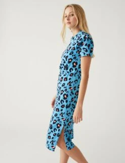 Pure Cotton Printed Midi T-Shirt Dress -M&S SD 01 T42 7055X E4 X EC 1