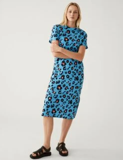 Pure Cotton Printed Midi T-Shirt Dress -M&S SD 01 T42 7055X E4 X EC 2