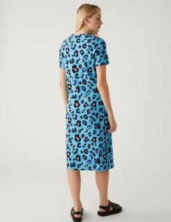 Pure Cotton Printed Midi T-Shirt Dress -M&S SD 01 T42 7055X E4 X EC 4