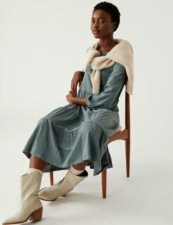 Jersey Midi Tiered Dress -M&S SD 01 T42 7178 HW X EC 1