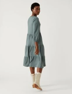 Jersey Midi Tiered Dress -M&S SD 01 T42 7178 HW X EC 4
