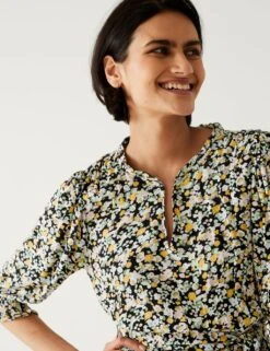 Printed V-Neck Midi Waisted Dress -M&S SD 01 T42 7283 Y4 X EC 1