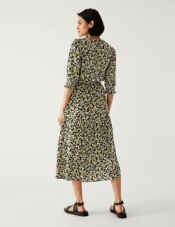 Printed V-Neck Midi Waisted Dress -M&S SD 01 T42 7283 Y4 X EC 3