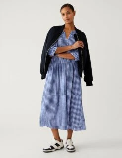 Pure Cotton Gingham Midi Dress -M&S SD 01 T42 7322 E4 X EC 1