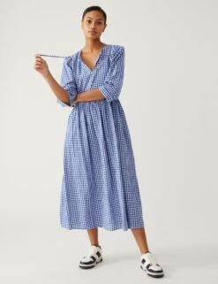 Pure Cotton Gingham Midi Dress -M&S SD 01 T42 7322 E4 X EC 2