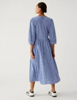 Pure Cotton Gingham Midi Dress -M&S SD 01 T42 7322 E4 X EC 3