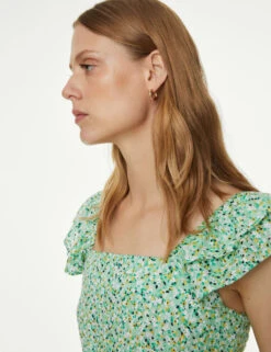 Pure Cotton Printed Square Neck Midi Dress -M&S SD 01 T42 7532 J4 X EC 1