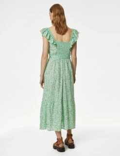 Pure Cotton Printed Square Neck Midi Dress -M&S SD 01 T42 7532 J4 X EC 3