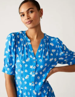 Printed V-Neck Midi Tiered Dress