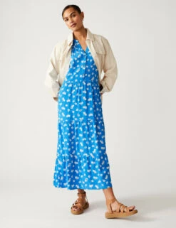Printed V-Neck Midi Tiered Dress -M&S SD 01 T42 7542 E4 X EC 1
