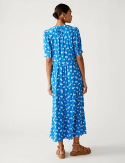 Printed V-Neck Midi Tiered Dress -M&S SD 01 T42 7542 E4 X EC 3