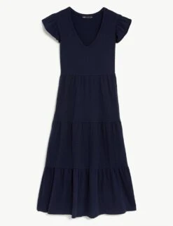 Pure Cotton Jersey Midi Tiered Dress -M&S SD 01 T42 7671 F0 X EC 90
