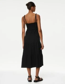 Pure Cotton Jersey Shirred Midi Dress -M&S SD 01 T42 7730 Y0 X EC 2