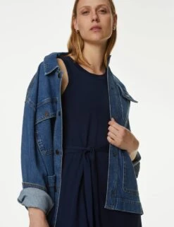 Pure Cotton Jersey Belted Midi Column Dress