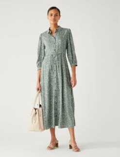 Printed Tie Waist Midi Shirt Dress 9 Printed Tie Waist Midi Shirt Dress -M&S SD 01 T42 7971 KA X EC 1