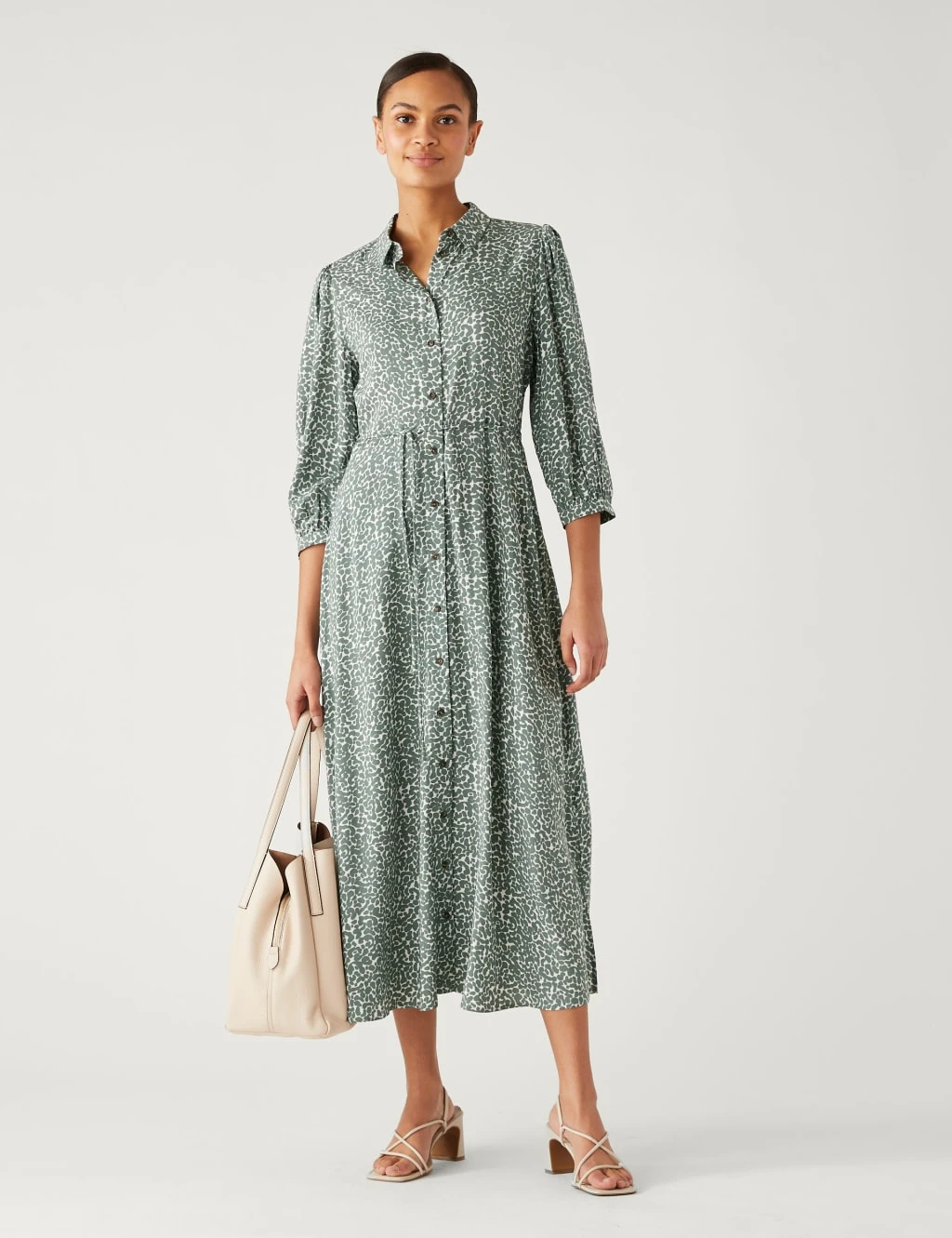 Printed Tie Waist Midi Shirt Dress 5 Printed Tie Waist Midi Shirt Dress - Image 3