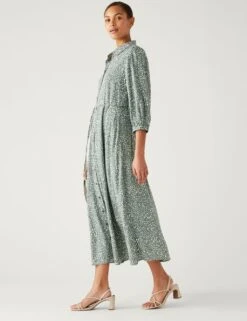 Printed Tie Waist Midi Shirt Dress 10 Printed Tie Waist Midi Shirt Dress -M&S SD 01 T42 7971 KA X EC 2
