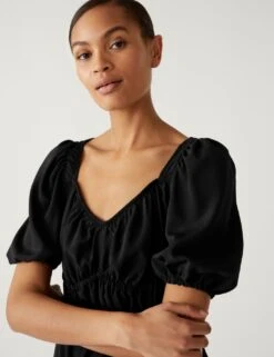 Waisted Puff Sleeve Blouse -M&S SD 01 T43 1151 Y0 X EC 1