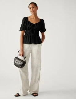 Waisted Puff Sleeve Blouse -M&S SD 01 T43 1151 Y0 X EC 2