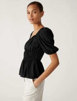 Waisted Puff Sleeve Blouse -M&S SD 01 T43 1151 Y0 X EC 3