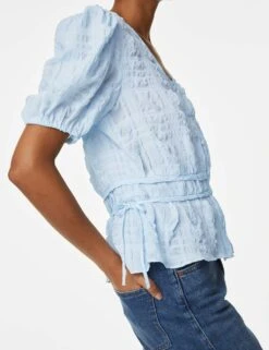 Textured V-Neck Button Through Blouse -M&S SD 01 T43 1367 IP X EC 2