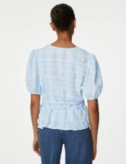 Textured V-Neck Button Through Blouse -M&S SD 01 T43 1367 IP X EC 3