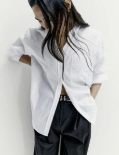 Pure Cotton Oversized Girlfriend Style Longline Shirt -M&S SD 01 T43 3646 Z0 X EC 1