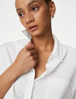 Pure Cotton Oversized Girlfriend Style Longline Shirt -M&S SD 01 T43 3646 Z0 X EC 2