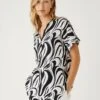 Satin Printed Popover Blouse -M&S SD 01 T43 5348 Y4 X EC 0
