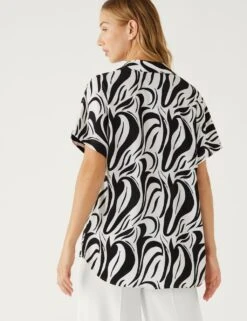 Satin Printed Popover Blouse -M&S SD 01 T43 5348 Y4 X EC 3