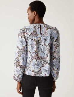 Floral Round Neck Shirred Blouse -M&S SD 01 T43 5643 ZZ X EC 2
