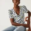 Printed V-Neck Wrap Top -M&S SD 01 T43 5723 E4 X EC 0