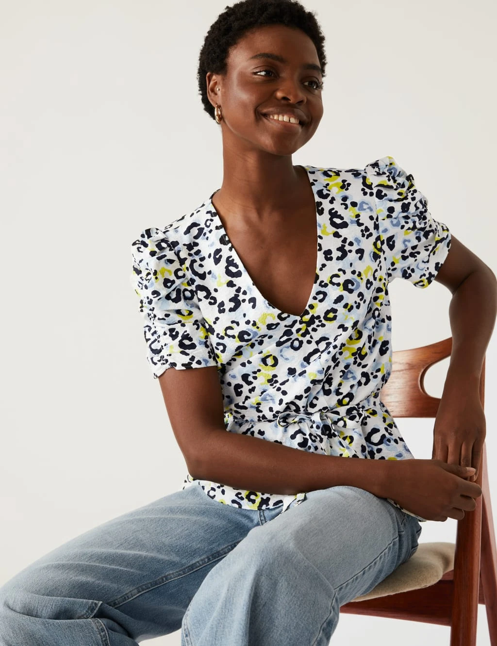 Printed V-Neck Wrap Top 3 Printed V-Neck Wrap Top