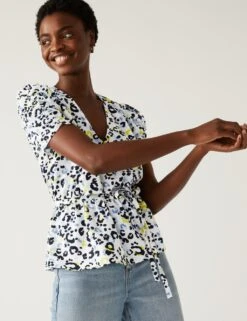 Printed V-Neck Wrap Top 10 Printed V-Neck Wrap Top -M&S SD 01 T43 5723 E4 X EC 2