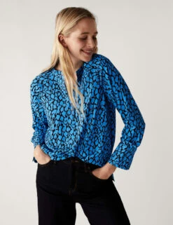 Printed V-Neck Oversized Popover Blouse