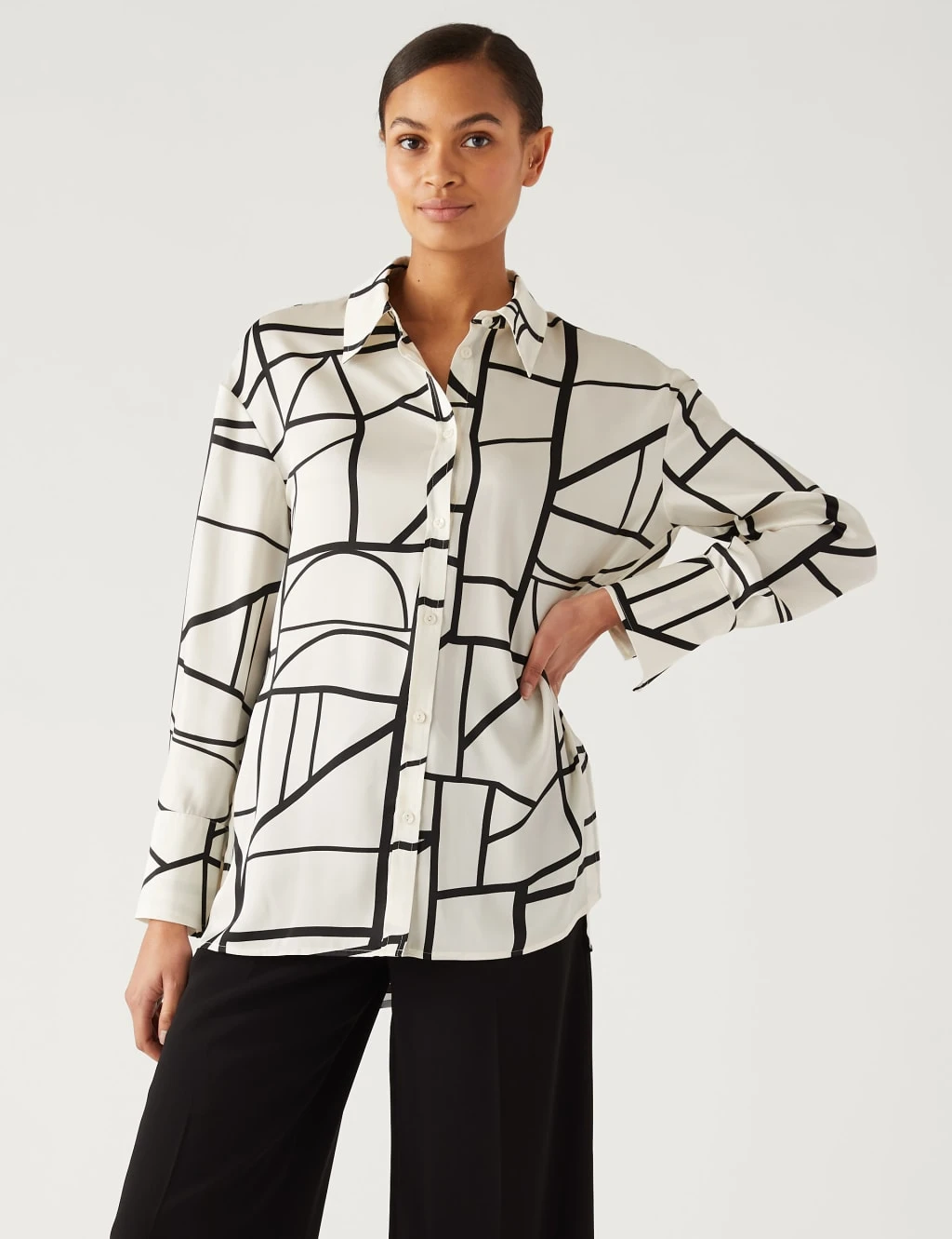 Geometric Collared Longline Shirt 5 Geometric Collared Longline Shirt - Image 3
