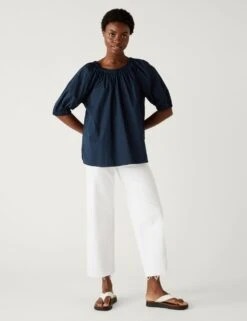 Pure Cotton Round Neck Blouse -M&S SD 01 T43 5942 F0 X EC 1