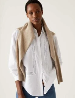 Linen Rich Collared Lace Insert Shirt -M&S SD 01 T43 5971 P6 X EC 1