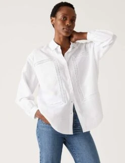 Linen Rich Collared Lace Insert Shirt -M&S SD 01 T43 5971 P6 X EC 2