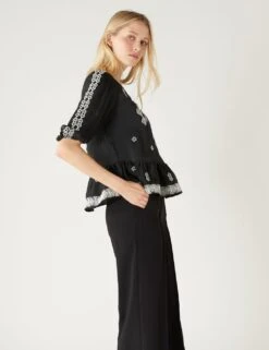 Satin Embroidered V-Neck Blouse -M&S SD 01 T43 5974 Y0 X EC 1