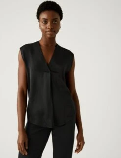 Satin V-Neck Popover Blouse -M&S SD 01 T43 5983 Y0 X EC 1