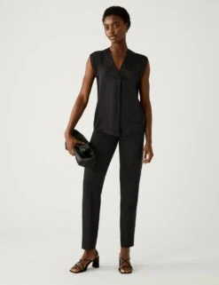 Satin V-Neck Popover Blouse -M&S SD 01 T43 5983 Y0 X EC 2