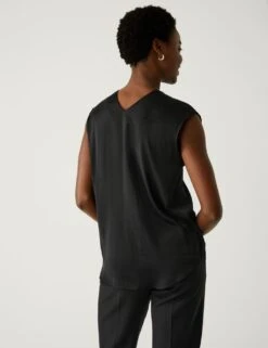 Satin V-Neck Popover Blouse -M&S SD 01 T43 5983 Y0 X EC 3