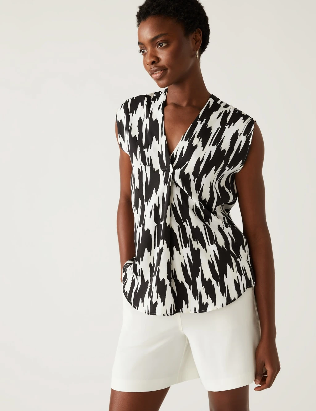 Satin Printed V-Neck Popover Blouse 3 Satin Printed V-Neck Popover Blouse