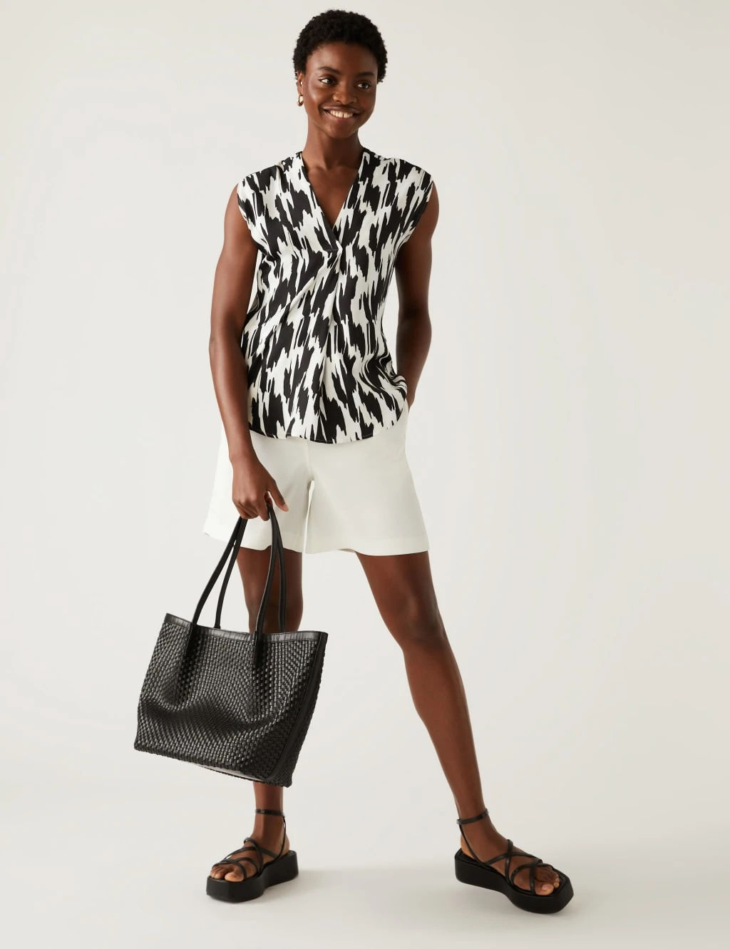 Satin Printed V-Neck Popover Blouse 5 Satin Printed V-Neck Popover Blouse - Image 3