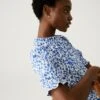 Printed Frill Neck Puff Sleeve Blouse -M&S SD 01 T43 8239 E4 X EC 0